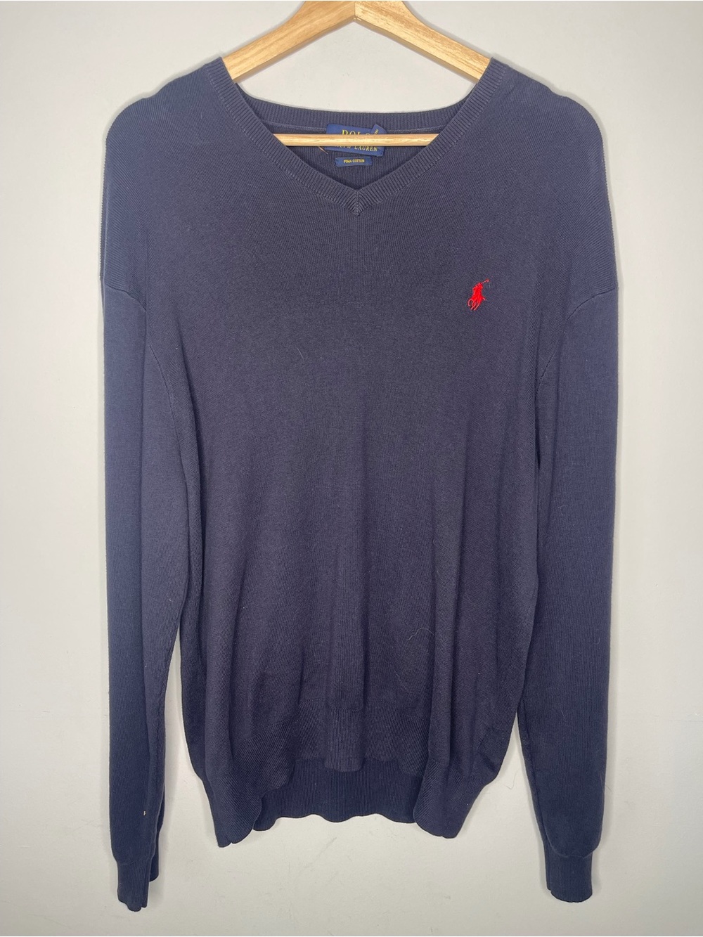 Men’s Ralph Lauren Polo navy‎ blue v neck cardigan sweater Pima cotton large